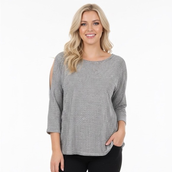 Gap size XLarge black striped cold shoulder top - Picture 1 of 5